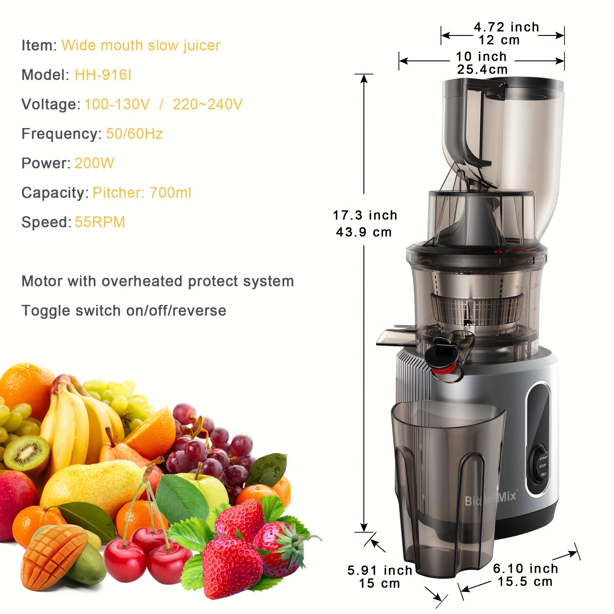 BioloMix™ 200W Powerful Juicer Machine (آلة عصير قوية بقوة 200 واط)