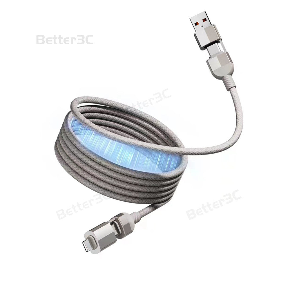 100W Magnetic  4 in 1 automatic storage weave car charger cable for ios/Type C